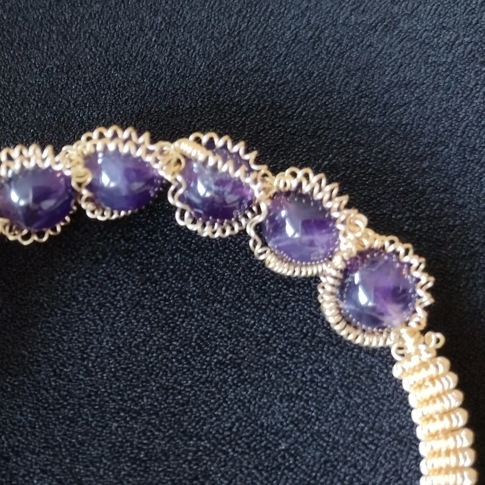 Gold Wire and Purple Stone Bracelet Adjustable NWOT - Picture 4 of 10